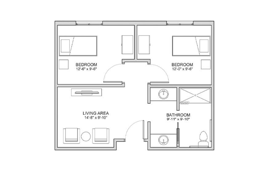 2 Bedroom, 1 Bathroom Semi-Private 