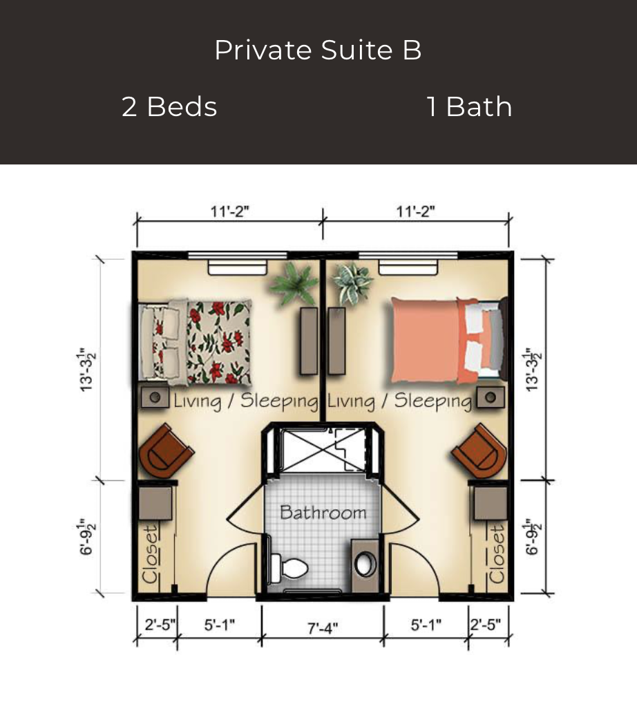 Private Suite B - 2 Beds / 1 Bath